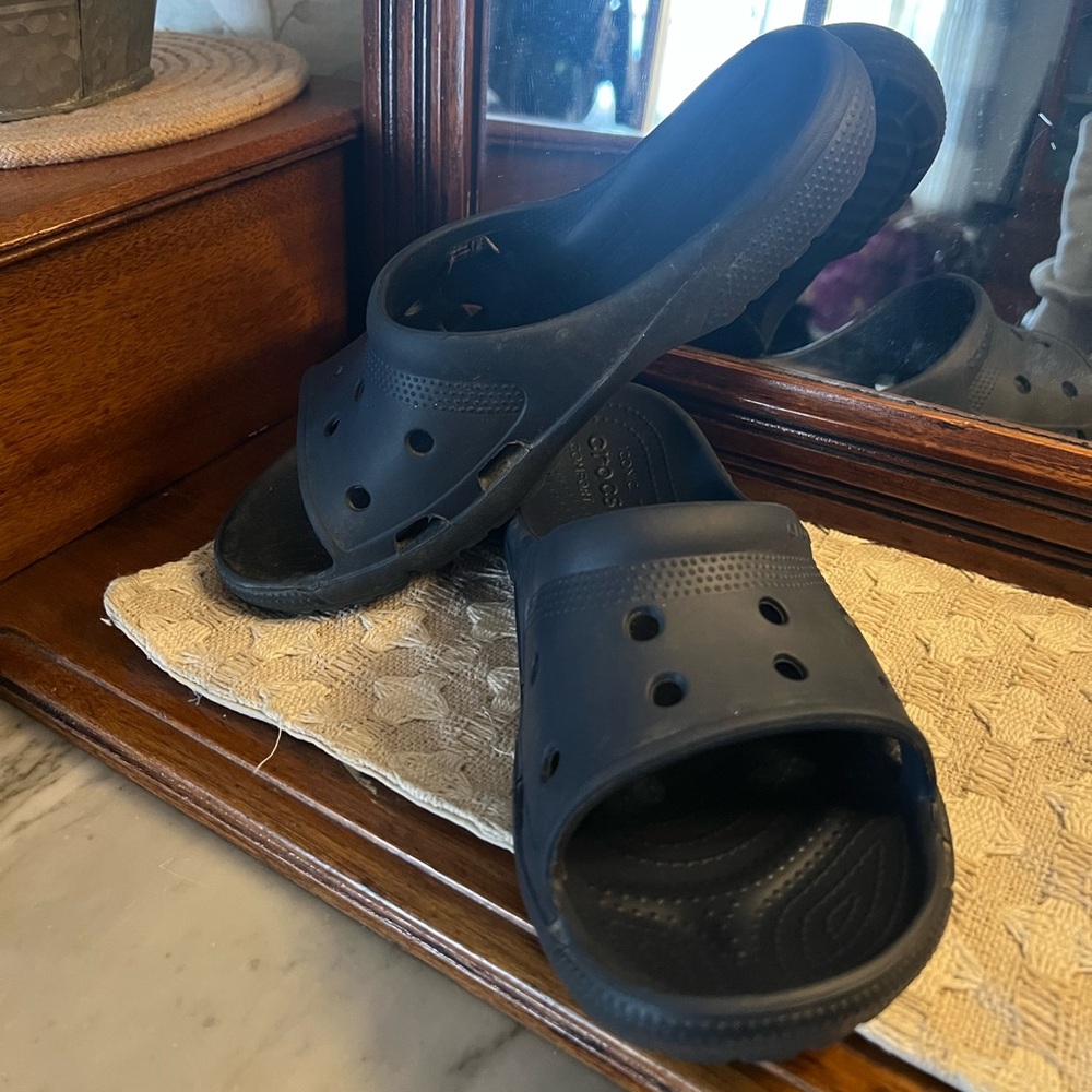 CROCS Classic Iconic Comfort Slide On‎ Summer Casual Sandals Navy Blue Wms Sz 10